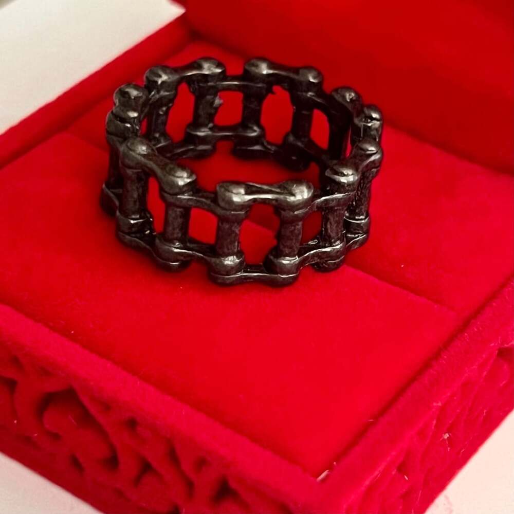 Motorcycle Bike Chain Band Ring Gunmetal Titanium Steel Size 10